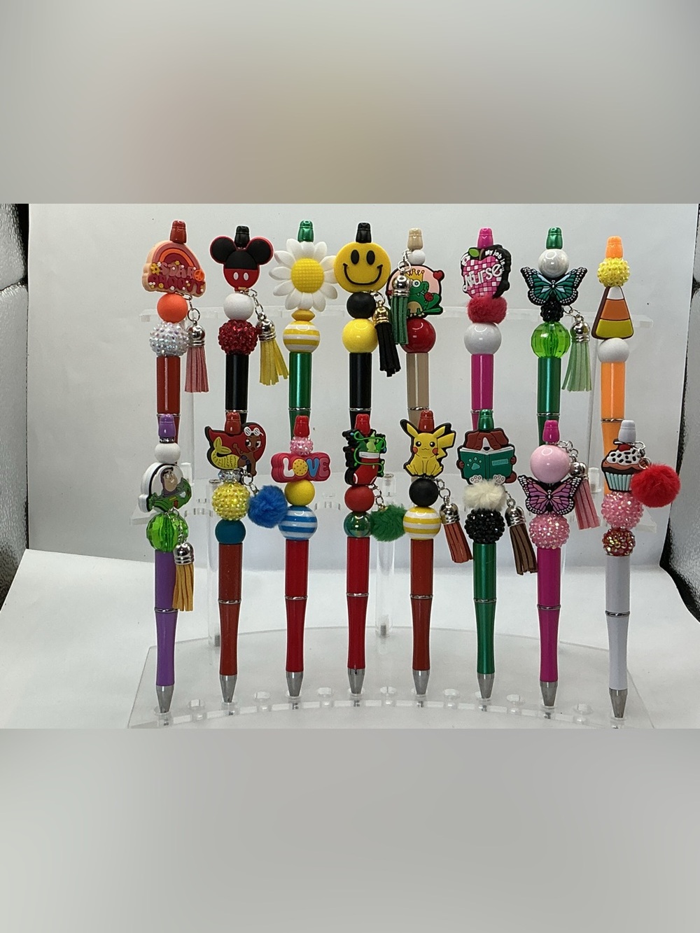 LOT OF 10 ASSORTED RANDOM DECORATIVE BEADED HANDMADE INK PENS FOR ADULTS & KIDS - Picture 2 of 9